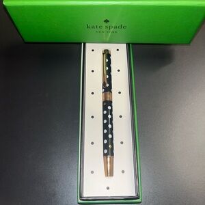 Kate Spade Ballpoint Pen Black and White Polka Dots Gold Metal Accents